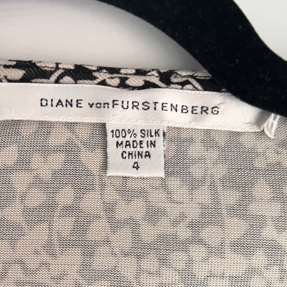 100% SILK DVF Diane con Furstenberg black and white wrap dress 3/4 sleeves - Picture 3 of 4